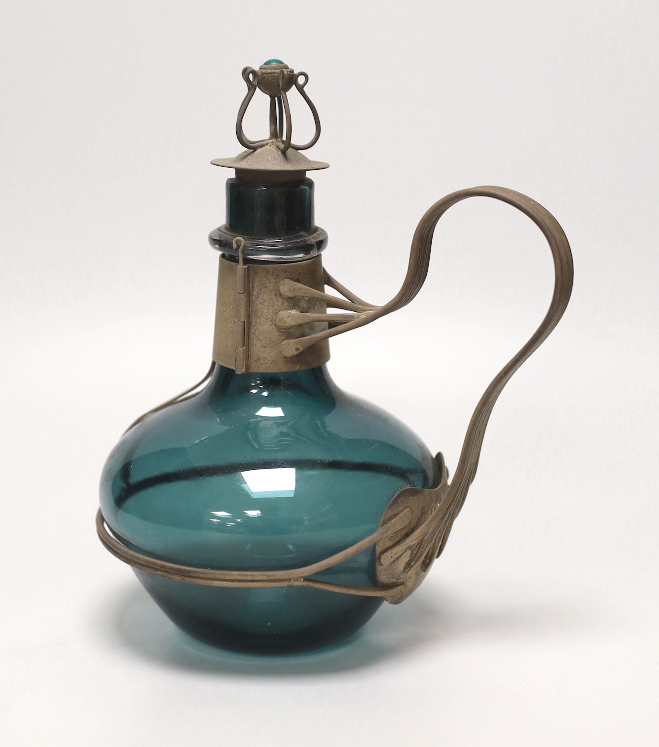 A Guild of Handicraft silver-mounted blown glass decanter and stopper, 23cm